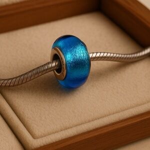 Chamilia 925 Silver Blue Foil Be The Match Murano Bead Charm EUC CHAMILIA #294